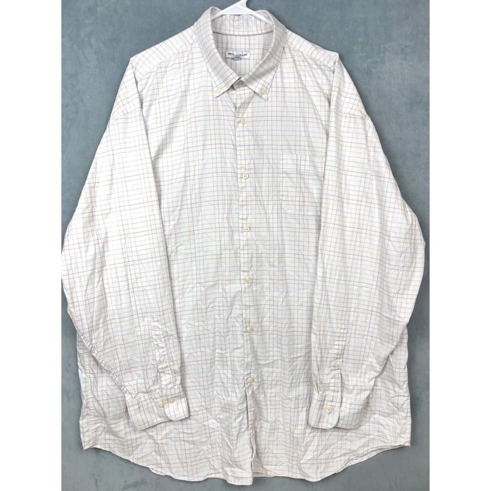 Peter Millar Mens 2XT Tattersall Check Button Down Shirt Performance Blend White